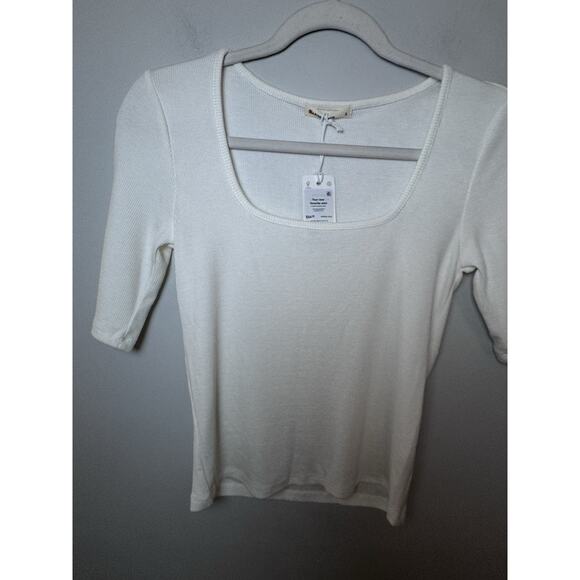 Marine Layer Lexi Rib White Ribbed Square Neck Tee Size S Tencel Blend NWT $54 - Picture 6 of 13